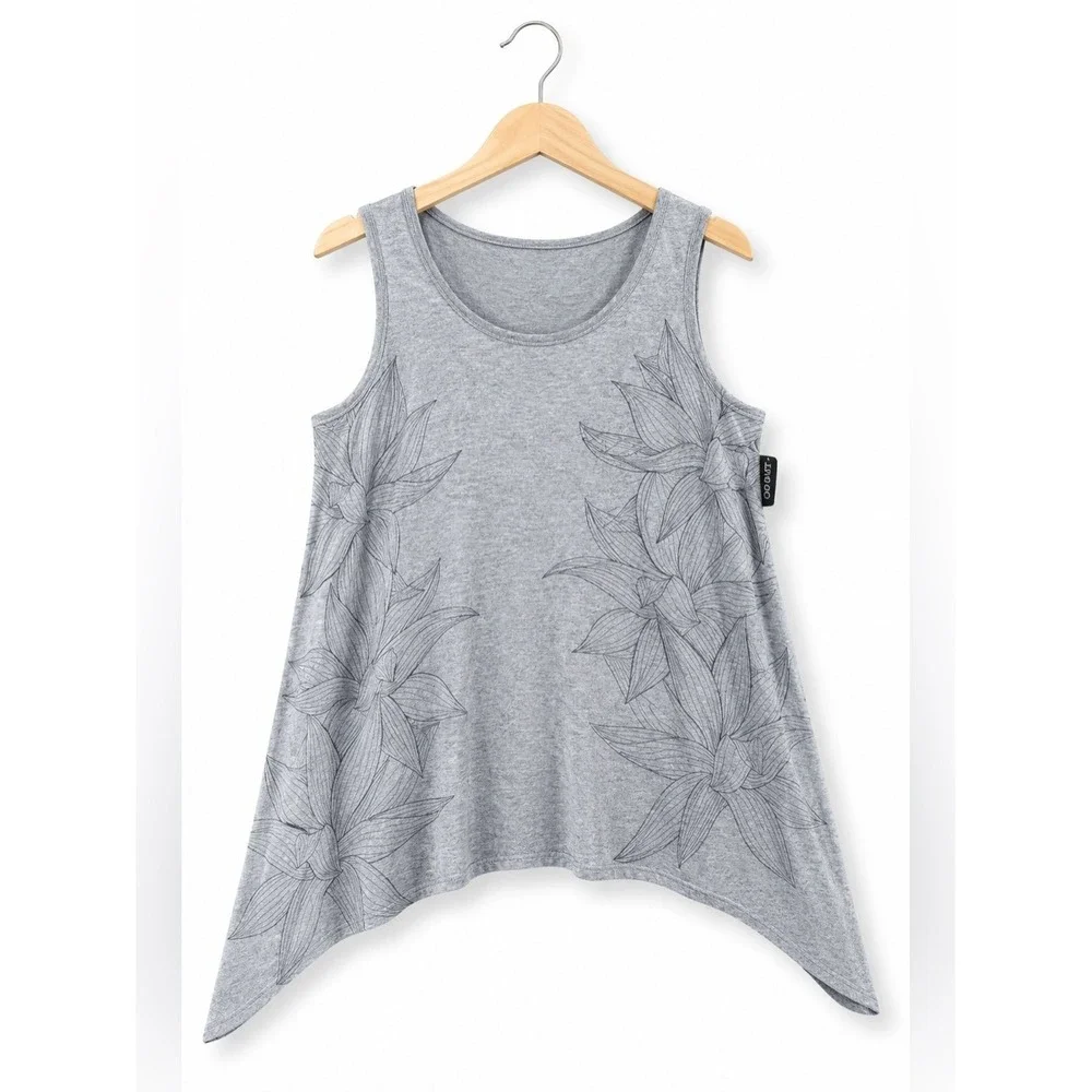 Old Navy Girls Tank Top Size 5 Gray Black Leaves Floral Dark Charcoal Gray‎ NEW